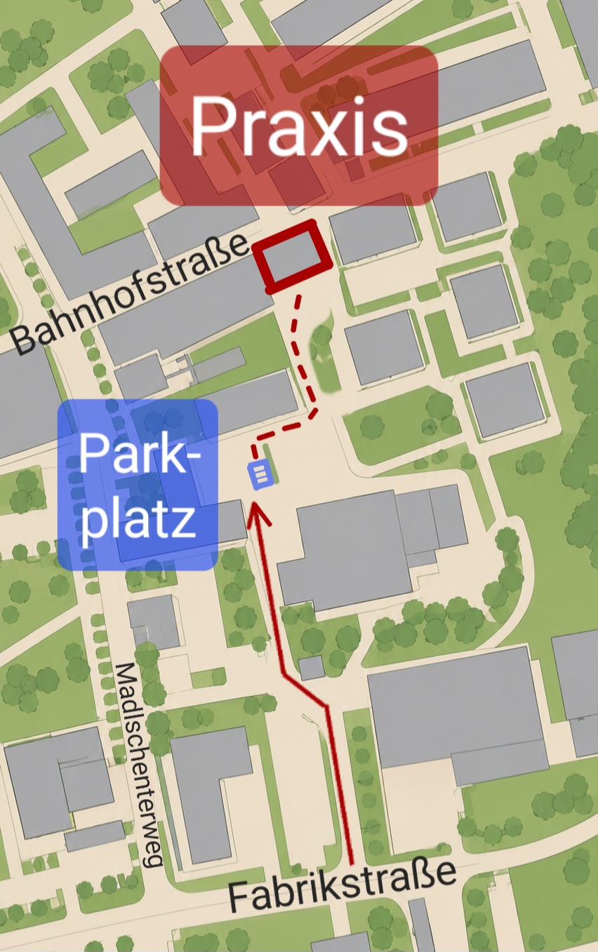 Anfahrtsskizze zur Praxis in der Bahnhofstraße 8, Traun